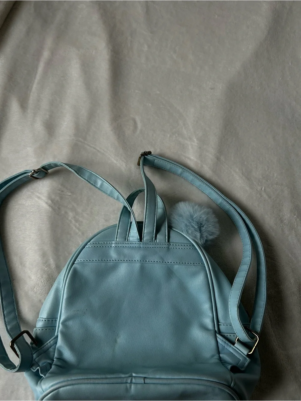 Light Blue Women's Mini Backpack with Pom Pom